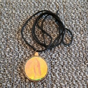 Vintage Virgin Mary Hologram Pendant Necklace Gold Tone Our Lady of Guadalupe